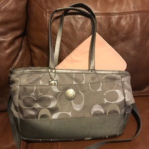 Silver and Blush Pink Coach Diaper Bag